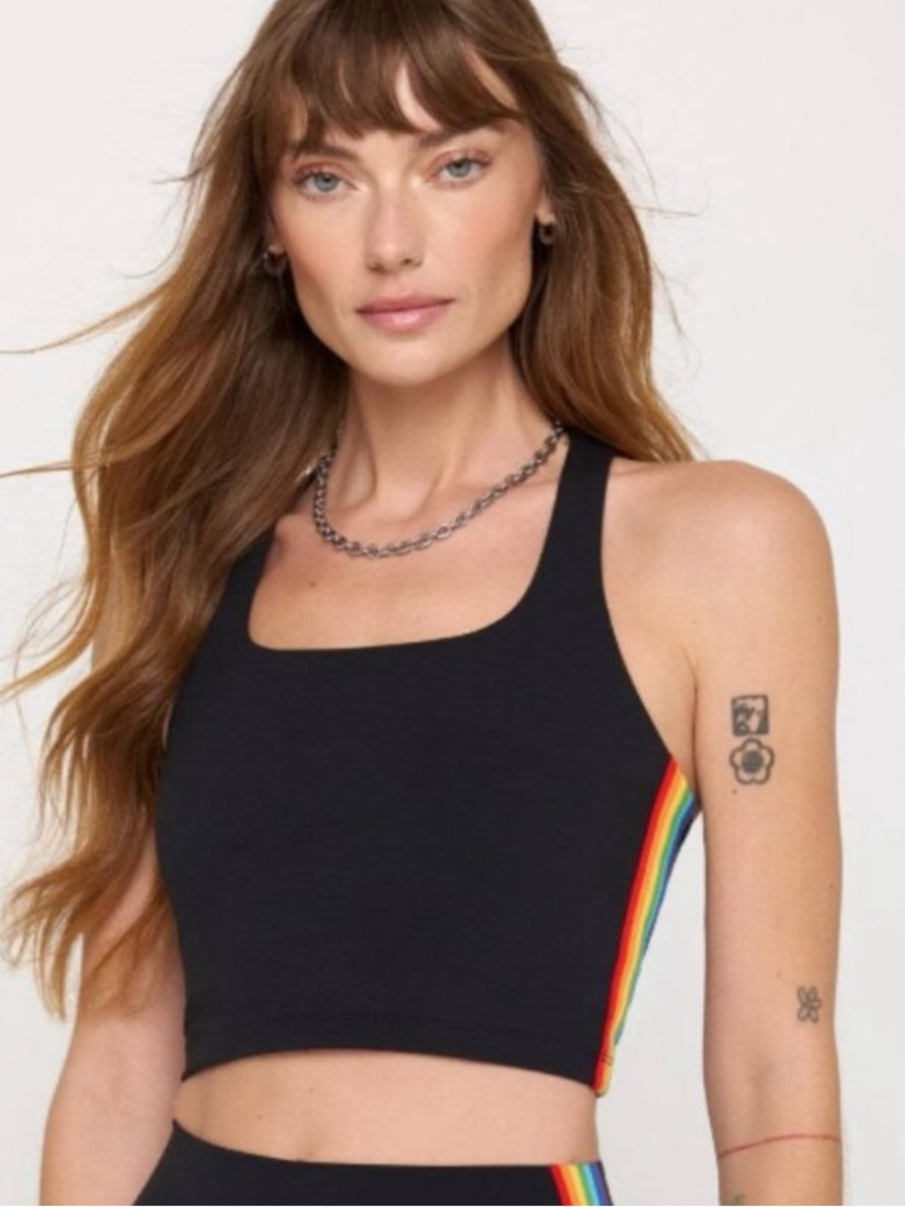 Spiritual Gangster Shakti Black Crop Tank with Rainbow Stripe